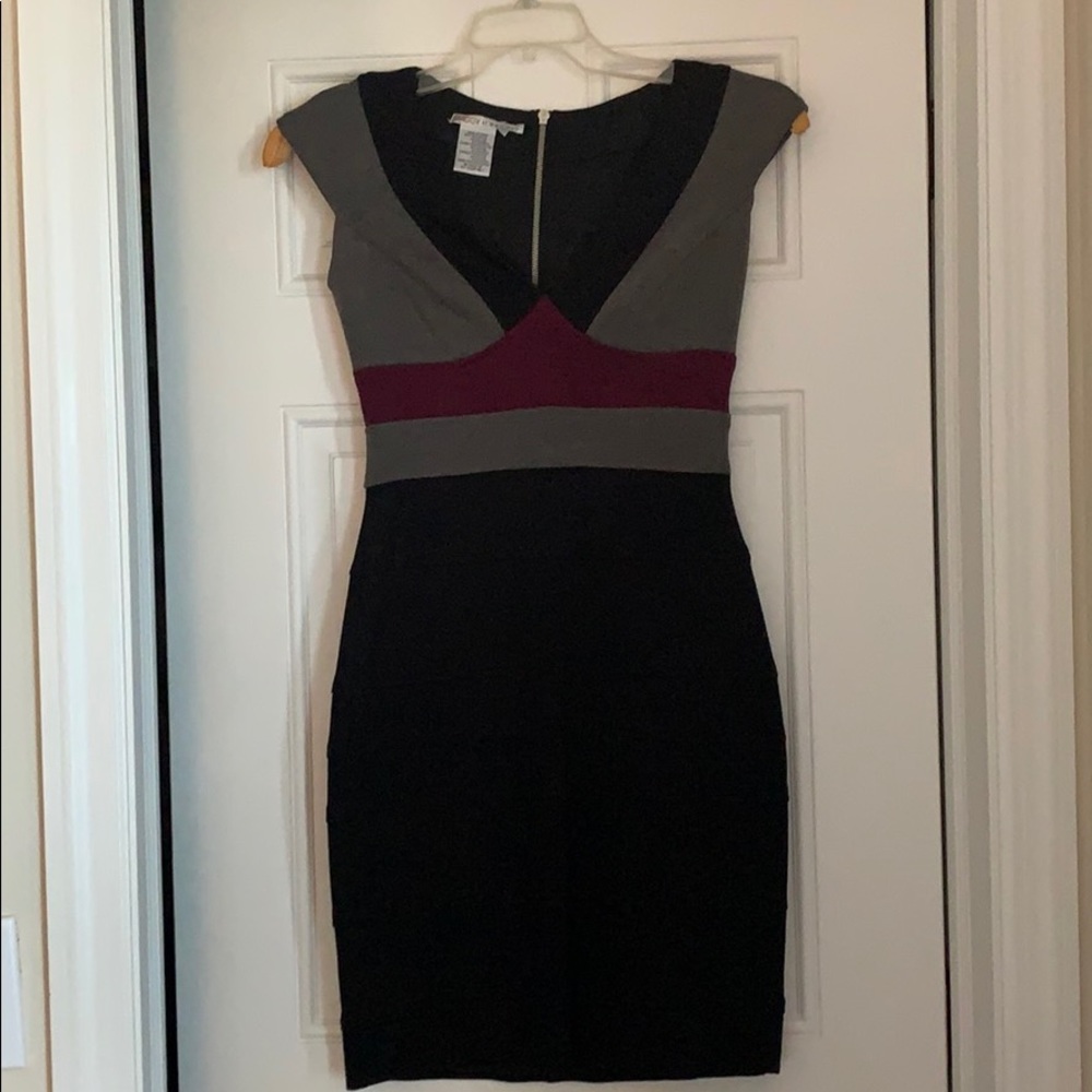 Maggy London Black and Gray Midi Dress